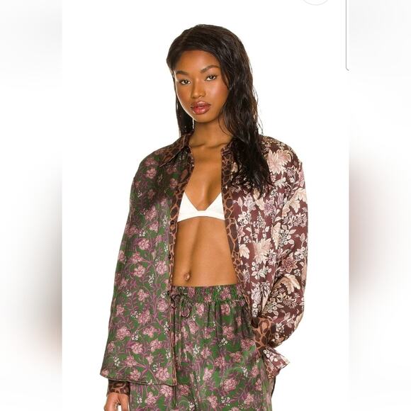 Tell Your Friends Long Sleeve Shirt in Lana Multi Small NWT Silk Button Down - Picture 1 of 9